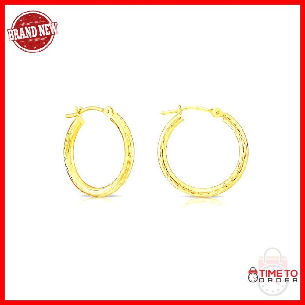 14k Yellow Gold Diamond-Cut Hoop Earrings 22mm Click Closure